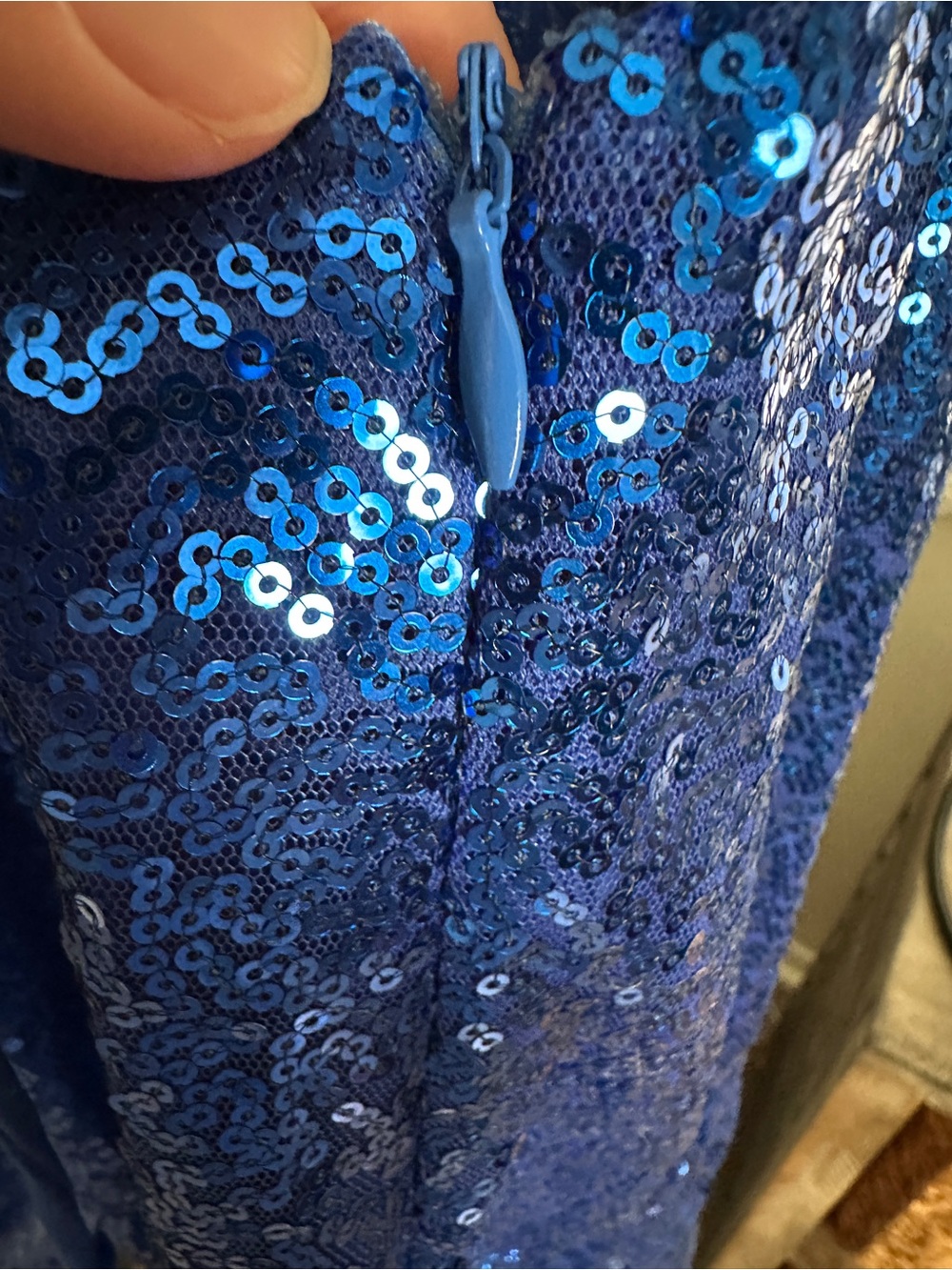 Lucy in the Sky Royal Blue Sequin Ruffle Bottom Mini Slip Dress - Picture 9 of 11